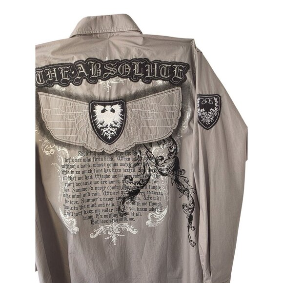 Russo Spirit Shirt Men 3XL Gothic Crest Wing Graphic Btn Up Y2K Affliction Style - Picture 10 of 12